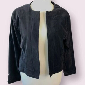 Chico's Vintage Casual Velvet Cropped Open Blazer Jacket Lined Size XL/16 Black